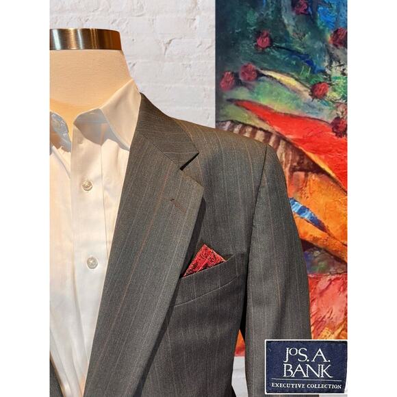 Jos A Bank 48R Gray Blue Red Pinstripe Blazer Casual Sport Coat Jacket Repair - Picture 3 of 16